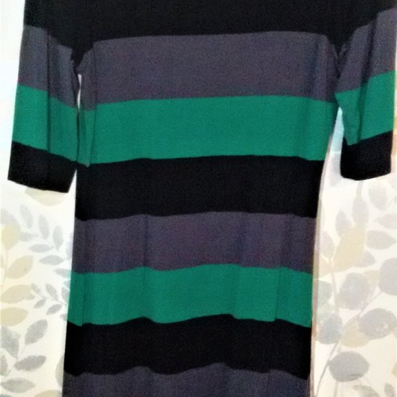 le chateau Green Grey Black Stripes Blouse Sz M/L - Picture 4 of 5